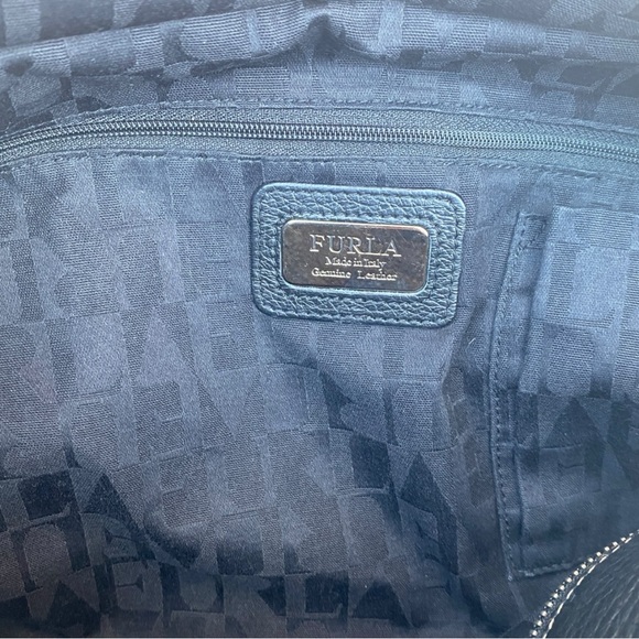 FURLA Black Pebbled Leather Hobo Handbag Purse Bag - Picture 14 of 16